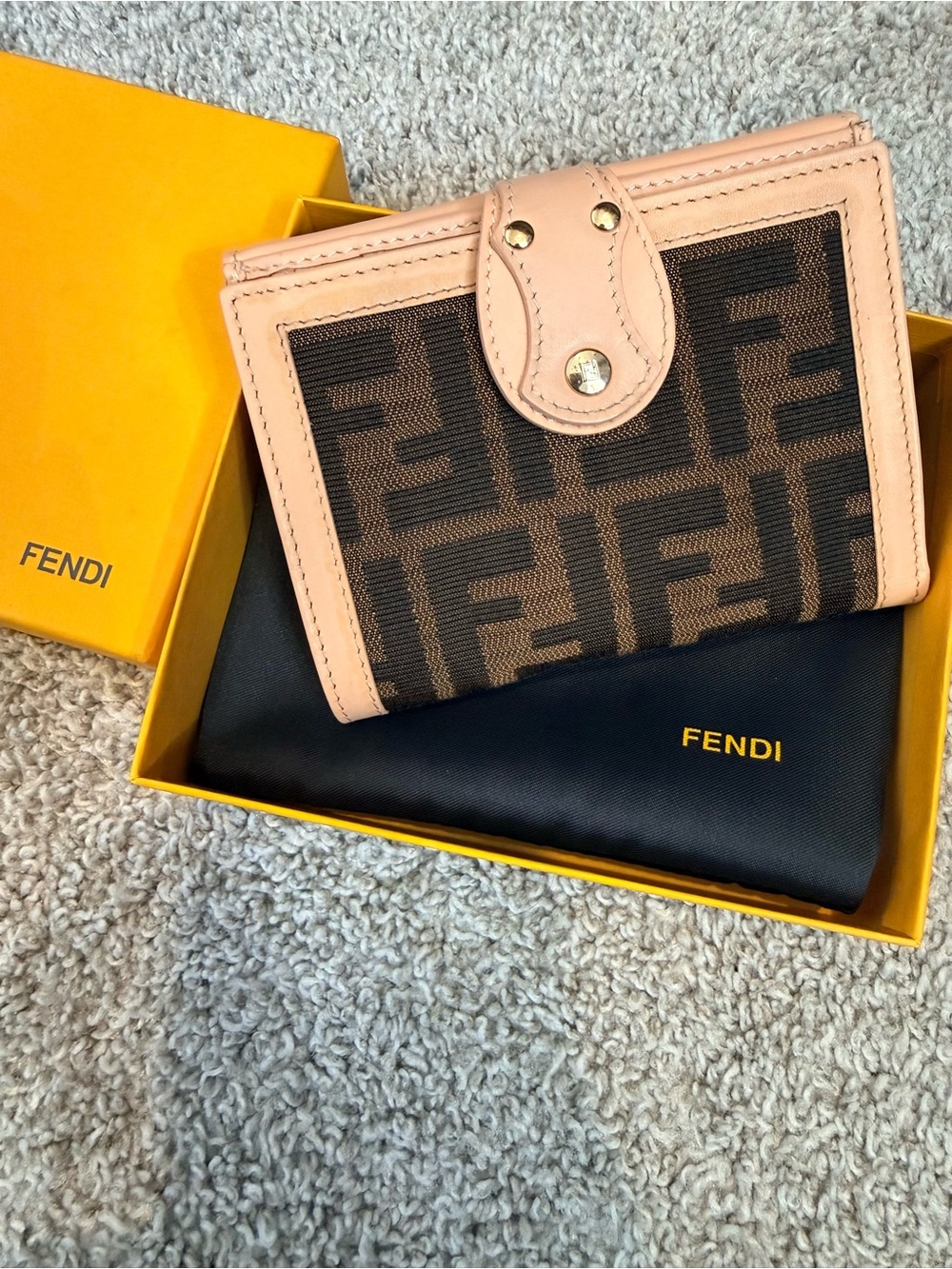 Fendi Brown FF Logo Wallet with Blush Trim